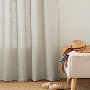 RYB HOME Linen Sheer Curtains 84 Inch Length, Grommet Semi Transparent Fabric with Privacy Control for Bathroom Laundry Room Kids Room Country Rustic Style, Angora, W 60 x L 84, 1 Pc