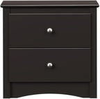 Prepac Sonoma Traditional Nightstand Side Table with 2 Drawers, Functional 2-Drawer Bedside Table 16" D x 23.25" W x 21.75" H, Black, BDC-2422