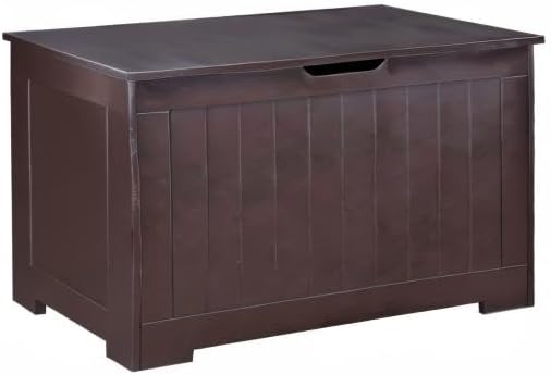 Toy Chest for Girls Boys Wooden Storage Box with Flip-top Lid & Safety Hinge, Kids Room Play Room Nursery Organizer, Bedroom Bench with 100L Storing Area, Brown