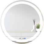 LED Round Bathroom Mirror, Wall Mounted Vanity Makeup Mirror with Anti Fog, Dimmable Touch Button, Adjustable Color Temperature, Memory Function 28 Inch by Fab Glass and Mirror
