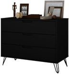 Manhattan Comfort Rockefeller 3 Drawer Dresser for Bedroom Storage, Nursery, Closet, Living Room, Entryway, TV Stand for Screens up to 32 Inches, Anti-Tip Kit Included, Set of 1, Black