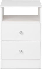 Prepac Astrid Simplistic Nightstand with 2 Drawers and Open Shelf, Functional Bedside Table with Acrylic Knobs 15.5" D x 16" W x 24.5" H, White, WDNH-0402-1-V