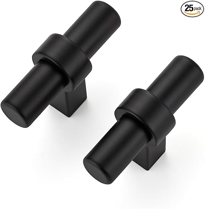 25 Pack Matte Black Cabinet Knobs - Kitchen Cabinet Knobs Black Cabinet Pulls for Kitchen Cabinet Drawer Stainless Steel Dresser Knobs for Cabinet Hardware 2in Length Single Hole T Bar Knbs