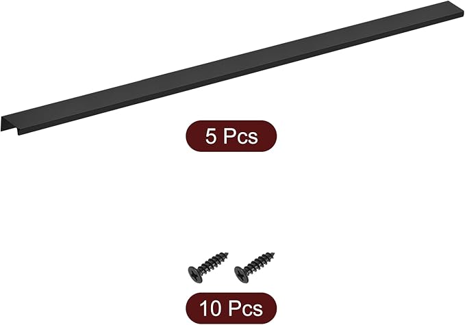 uxcell Cabinet Finger Edge Pull, 5pcs 600mm / 23.62" Aluminum Alloy Back Mount Hidden Cabinet Pulls Concealed Handle for Home Kitchen Drawer Cabinet, Black