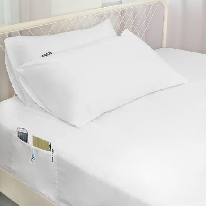 Moonsea Queen Sheet Sets Air Mattress Sheets - 3 Pieces Extra Deep Pocket Queen Sheets Sets 16 to 24 inch - Sheets with Pockets on Side - Easily Fits Extra Deep Pillow Top Air Mattress (White)
