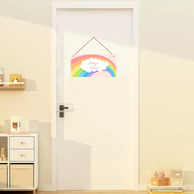 Personalized Signs Rainbow Wall Hanging Plaque Sign Magic Rainbow Sign For Girls Room Door Decor Baby Nursery Home Art Décor For Kids Room Little Man Cave