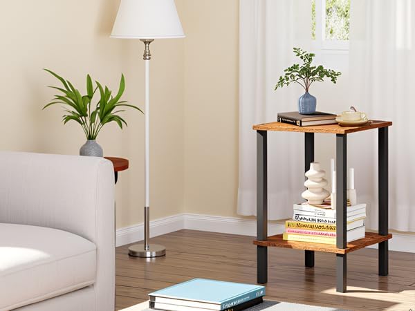 TUTOTAK End Table, Side Table, Nightstand, 2-Tier Storage Shelf, Sofa Side Table for Small Space, Living Room, Bed Room Brown and Black TB01BB034