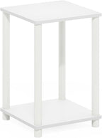 Furinno Turn-N-Tube Side Table, 2-Tier End Table with Open Shelf, Toolless Night Stand, Bedside Table, for Living Room, Bedroom, White