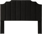 24KF Black Velvet Tufted Queen Upholstered Headboard, Modern Vertical Channel Design California Queen/Full Headboard with Stepped Silhouette Top Edge,Black