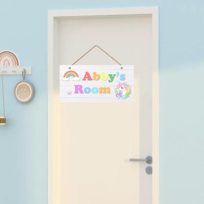 Personalized Sign, Magical Unicorn Sign, Rainbow Unicorn Kids Room Custom Name Door Wall Decor, Floral Nursery Art Girls Room Boys Bedroom Little Man Cave