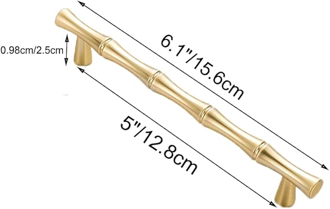 10pcs Cabinet Handles Hole Centers 5",Bamboo Shape Kitchen Cupboard Dresser Closet Drawer Door Pulls Gold