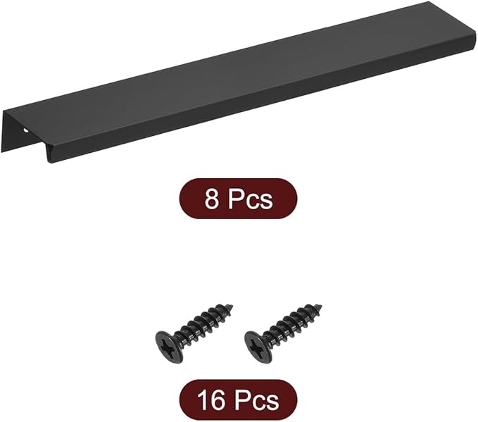 uxcell Cabinet Finger Edge Pull, 8pcs 200mm / 7.87" Aluminum Alloy Back Mount Hidden Cabinet Pulls Concealed Handle for Home Kitchen Drawer Cabinet, Black