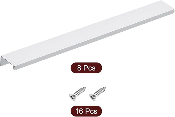 uxcell Cabinet Finger Edge Pull, 8pcs 300mm / 11.81" Aluminum Alloy Back Mount Hidden Cabinet Pulls Concealed Handle for Home Kitchen Drawer Cabinet, Silver