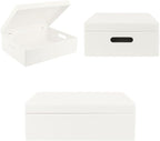 XL White Wooden Box Storage with Hinged Lid | 15.8x11.8x5.5in (+-0.5) | with Handles | Gift Box for Tool Dog Toy Shoes Clothes Kitchen Storage | Wood Keepsake Chest