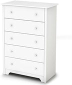 South Shore Vito Collection 5-Drawer Dresser, 16.88"D x 31.5"W x 48.75"H, Pure White with Matte Nickel Handles