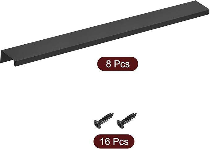 uxcell Cabinet Finger Edge Pull, 8pcs 300mm / 11.81" Aluminum Alloy Back Mount Hidden Cabinet Pulls Concealed Handle for Home Kitchen Drawer Cabinet, Black