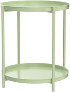 EKNITEY 2 Tier End Table - Metal Side Table Waterproof Small Sofa Coffee Side Tables Bedroom Indoor Outdoor with Removable Tray for Living Room Bedroom Balcony and Office (Atrovirens)