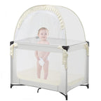 Pack N Play Tent, Baby Crib Tent to Keep Baby from Climbing Out, Pop Up Crib Net for Pack and Plays, Mini Cribs & Play Yards, See-Through & Breathable Mesh Crib Canopy, Beige, R07s-beige
