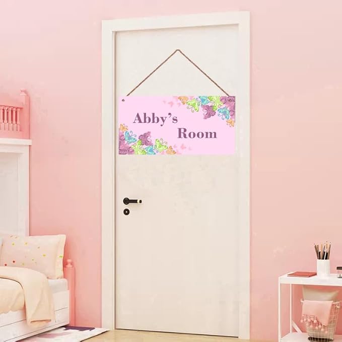 Personalized Cute Butterfly Sign for Little Man Cave Colorful Cartoon Wall Hanging Plaque Sign for Kids Room Floral Nursery Art Plate For Boys Room Girls Bedroom