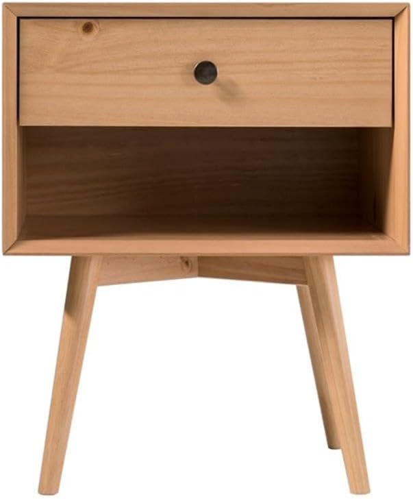 Walker Edison Mid Century Modern 1-Drawer Nightstand Bedroom Storage Drawer and Shelf Bedside End Table, 24 Inch, Natural Pine