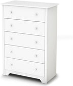 South Shore Vito Collection 5-Drawer Dresser, 16.88"D x 31.5"W x 48.75"H, Pure White with Matte Nickel Handles