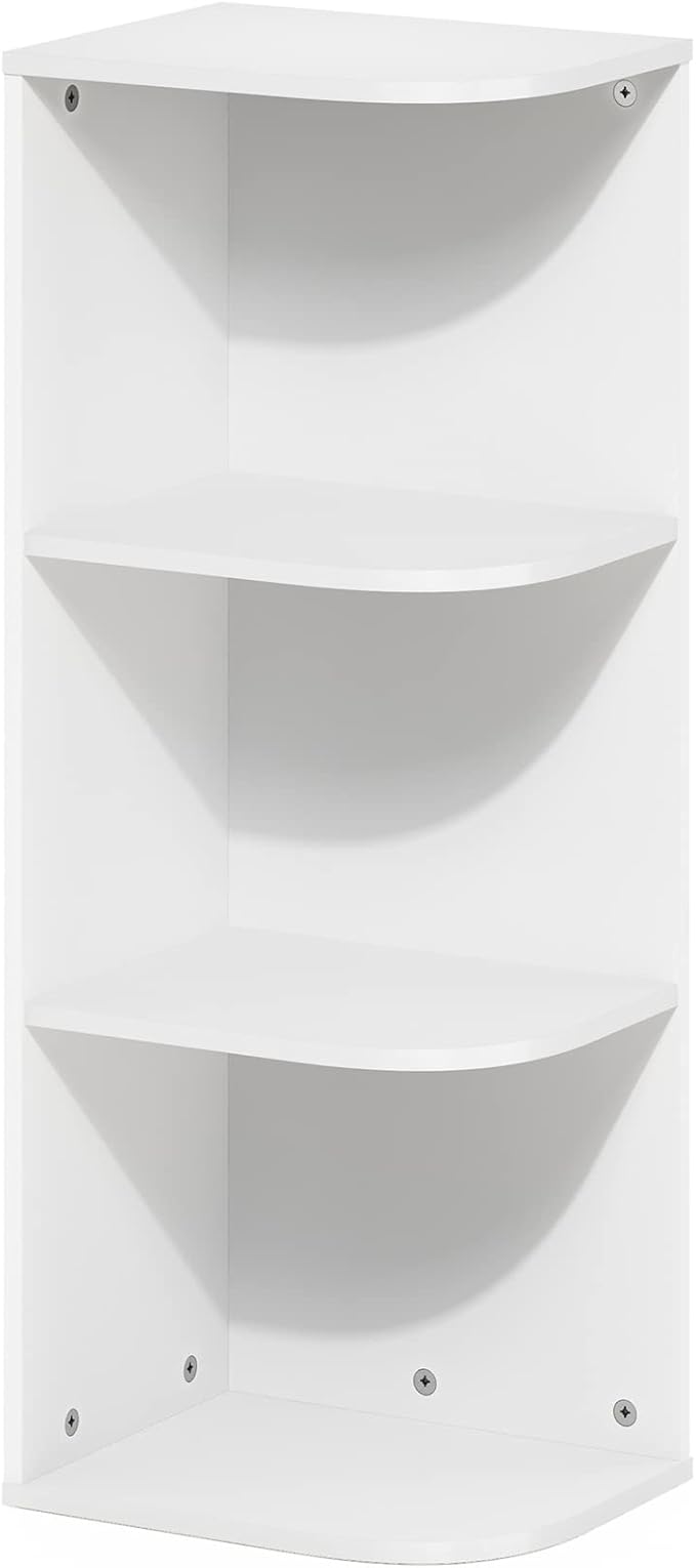 Furinno PASIR Book Shelf, 3-Tier Corner Bookshelf, Open Shelves Bookcase 9.3" x 12" x 31.5", for Living Room, Bedroom, Home Office, White