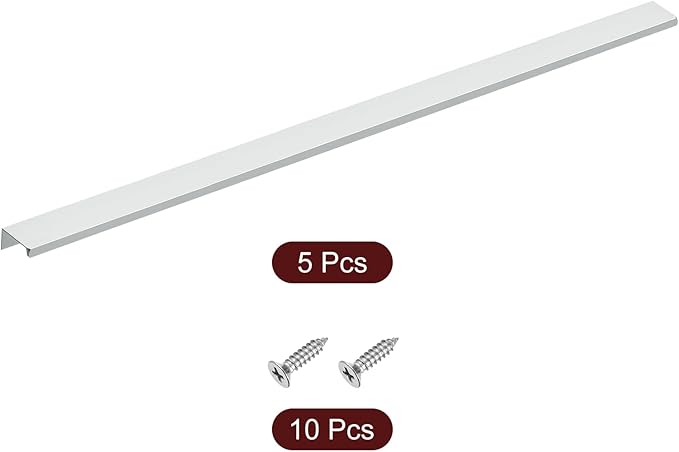 uxcell Cabinet Finger Edge Pull, 5pcs 600mm / 23.62" Aluminum Alloy Back Mount Hidden Cabinet Pulls Concealed Handle for Home Kitchen Drawer Cabinet, Silver