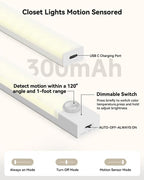 Under Cabinet Lighting 12 Inches Rechargeable Motion Sensor Light Indoor, 3 Color Dimmable Closet Light Battery Operated, USB Stick on LED Magnetic Under Counter Lights for Kitchen Stair, 6Packs