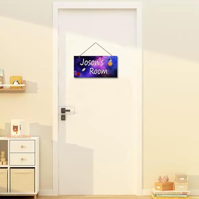 Personalized Signs Astronaut Sign Customized Signs Door Decoration Exquisite Decorative Signs For Boys Room Custom Name for Kids Room Wall Art Decor Outer Space Themed Decor Rocket Nursery Decor