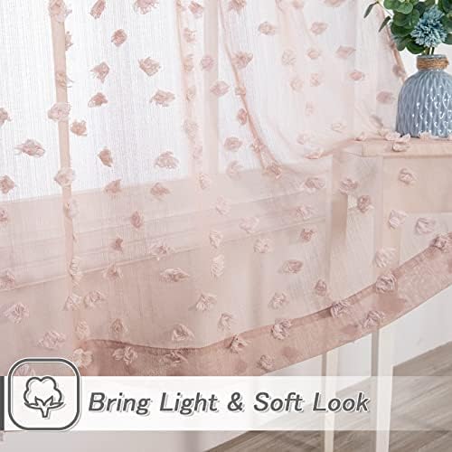 MYSKY HOME Pom Pom Pink Sheer Curtains for Bedroom Girls Room Dusty Rose Curtains 84 Inches Long for Nursery Kids Light Filtering Boho Window Drapes, Rod Pocket, 38" Wide, 2 Panels