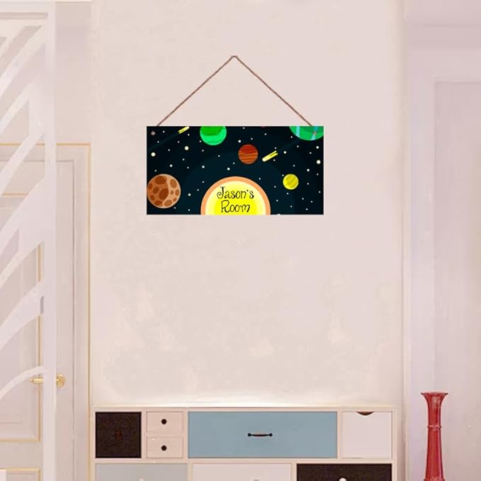 Personalized Sign Stars Planet Themed Bedroom Decor Fantasy Astronaut Sign Outer Space Decor for Kids Room Nursery Wall Decorations Stuff For Little Man Cave Boys Room