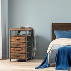 Huuger Night Stand with Charging Station, 4 Drawer Dresser for Bedroom, Bedside Table, 33.9 Inch Tall Nightstand with Open Shelf, End Table, for Closet, Entryway, Bedroom, Rustic Brown