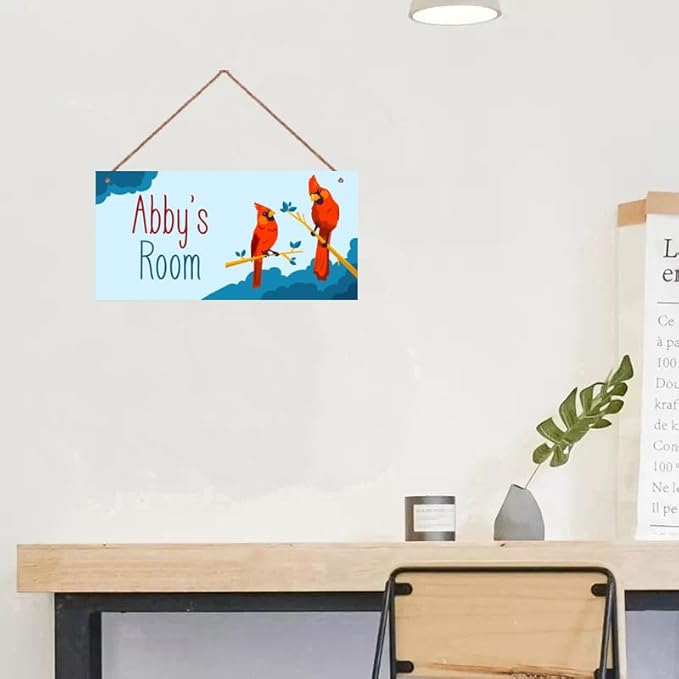 Personalized Sign Red Parrot Sign Birds Wall Art Décor For Kids Room Custom Name Door Decor, Floral Nursery Art Plate For Girls Room Boys Bedroom Garden