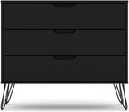 Manhattan Comfort Rockefeller 3 Drawer Dresser for Bedroom Storage, Nursery, Closet, Living Room, Entryway, TV Stand for Screens up to 32 Inches, Anti-Tip Kit Included, Set of 1, Black