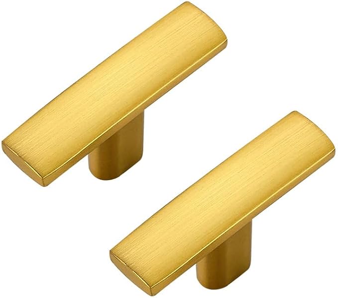 3 Pack Gold Cabinet Knobs - Curved Cabinet Pulls Brushed Brass Knobs for Kitchen Drawer Solid Dresser Pulls for Kitchen Hardware 1-3/4in Length Single Hole
