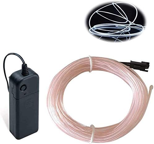 MaxLax EL Wire White, 32.8ft/10m Portable Battery Pack Neon Light Strip 360° Cuttable Glowing Rope Lights for Parties, Halloween, DIY Decoration