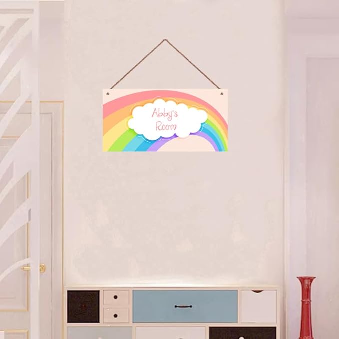Personalized Signs Rainbow Wall Hanging Plaque Sign Magic Rainbow Sign For Girls Room Door Decor Baby Nursery Home Art Décor For Kids Room Little Man Cave