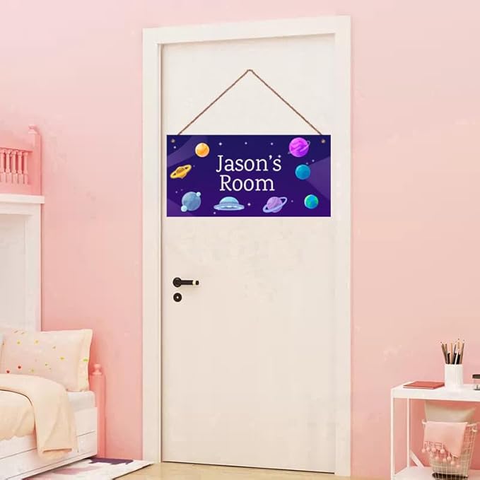 Personalized Signs Stars Planet Wall Hanging Sign for Little Man Cave, Motivational Hanging Plaque Sign Outer Space Room Wall Art Decor, Alien Ship Nursery Decor for Boys Room Kids Bedroom