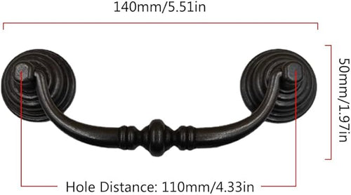 2PCS Retro Dresser Drawer Drop Bail Pulls Handles Classic Metal Swing Handles Hole Centers for Kitchen Bedroom Decoration (Iron Black)
