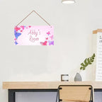 Customized Butterfly Signs for Girls Room Bedroom Door Pink Hanging Sign for Little Man Cave Custom Baby Name Door Hanger Baby Nursery Room Fantasy Kids Room Décor