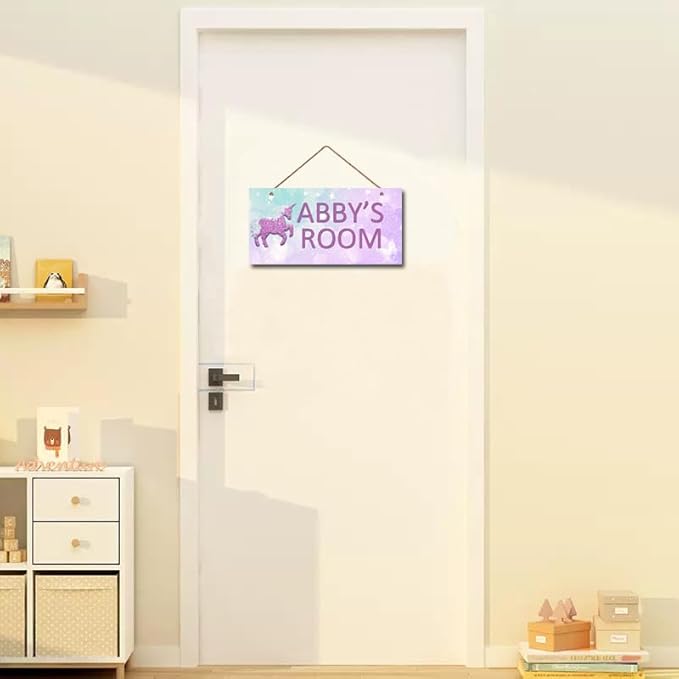 Personalized Signs Unicorn Sign, Cute Cartoon Wall Decor for Girls Bedroom Kids Room Rainbow Unicorn Theme Birthday Party Wall Art for Nursery Little Man Cave