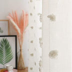 MYSKY HOME Pom Pom Beige Sheer Curtains for Bedroom Girls Room Curtains for Nursery Kids Light Filtering Boho Window Drapes, Rod Pocket, 52 x 95 Inches, 2 Panels