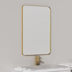 VocalStar Gold Bathroom Mirror for Wall, 24 x 32 Inch Metal Framed Rounded Rectangle Vanity Mirror Modern Farmhouse, 1/4-inch Shatterproof Glass | Ultra-Flush Hanging