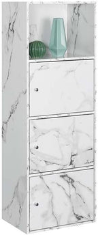 Convenience Concepts Xtra Storage 3 Door Cabinet in White Faux Marble Wood Finish
