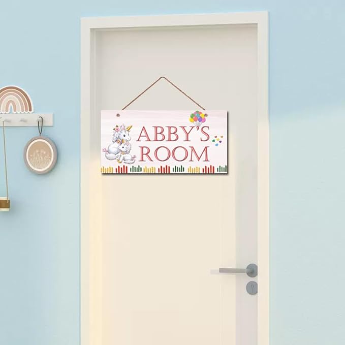 Personalized Signs Unicorn Sign, Lovely Quirky And Unique Unicorn Girls Room Sign Unicorn Rainbow Wall Decor for Kids Room Baby Nursery Boys Bedroom Little Man Cave