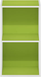 Furinno PASIR Book Shelf, 2-Tier Modern Bookshelf, Open Shelves Bookcase 9" x 12" x 21", for Living Room, Bedroom, Home Office, Green/White