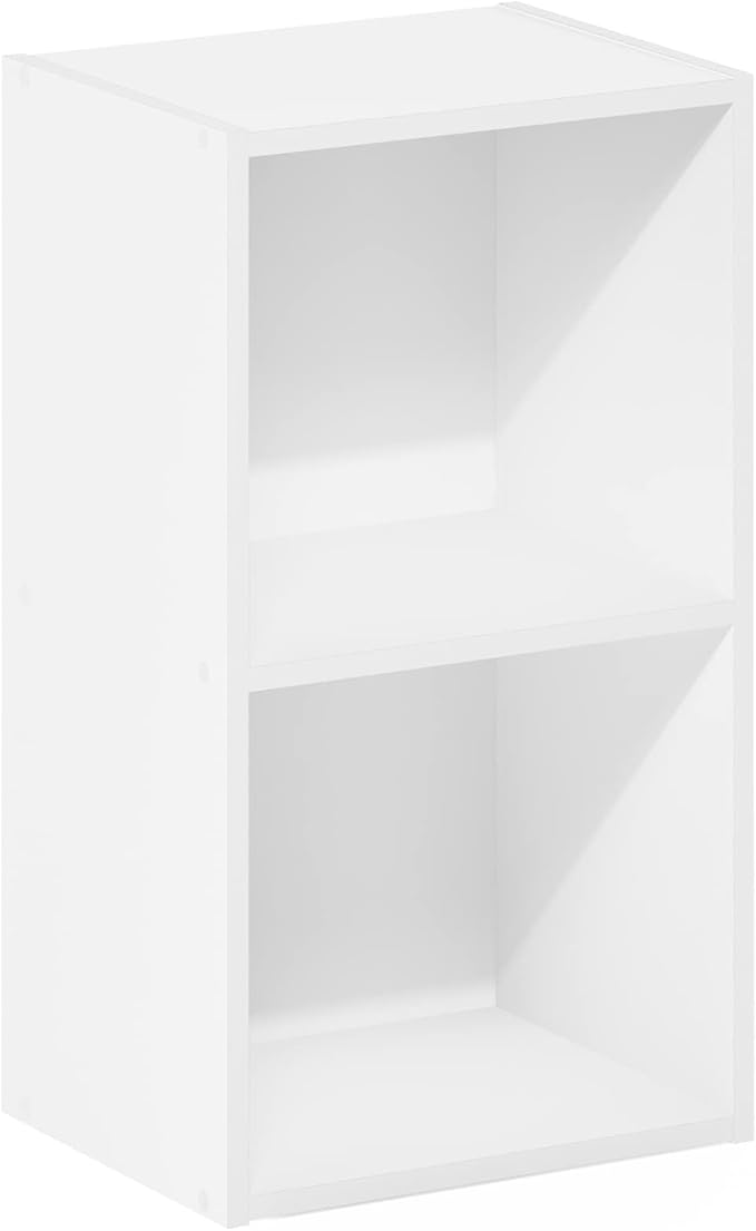 Furinno PASIR Book Shelf, 2-Tier Modern Bookshelf, Open Shelves Bookcase 9" x 12" x 21", for Living Room, Bedroom, Home Office, White