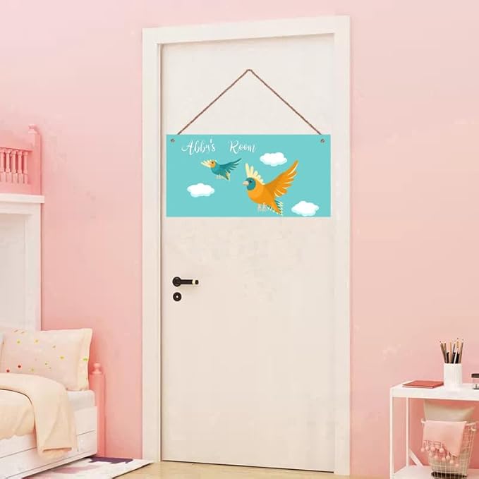 Personalized Signs Birds Sign Kids Door Sign Little Man Cave Wall Art Decor Custom Name Pigeon Art Sign for Kids Room Floral Nursery Art Plate For Boys Room Girls Bedroom