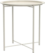 VECELO Side/End Table, Folding Round Metal Anti-Rust and Waterproof Outdoor or Indoor Tray for Living Room Bedroom Balcony and Office, 2 PCS, Beige