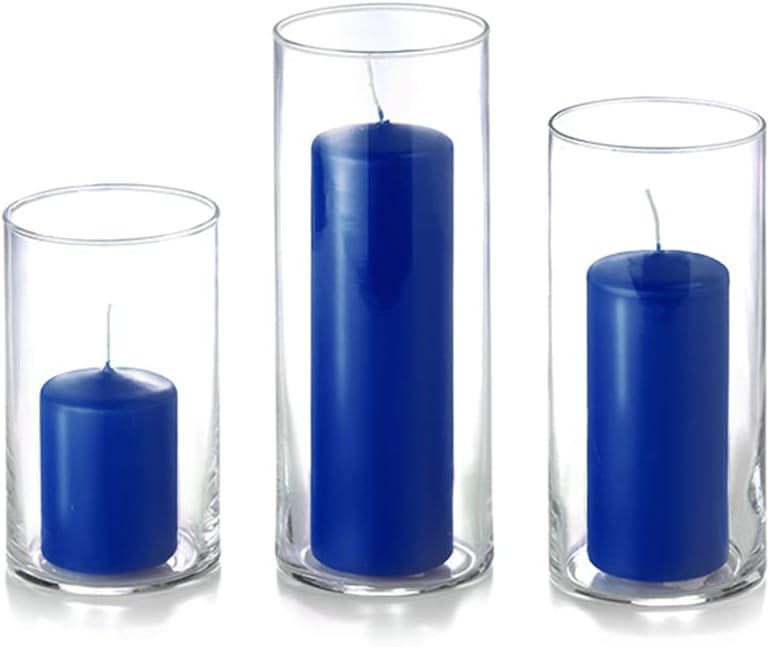 yummi Set of 36 Slim Pillars and Cylinder Vases - Royal Blue